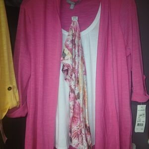 NY Collection Pink and White Blouse Set